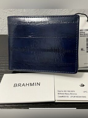 Brahmin Billfold NAVY BRONCO Men's Wallet EEL PATTERN Leather NWT